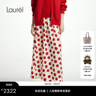 Laurel劳芮新款 复古波点印花高腰伞裙女LWL361Q05600 法式