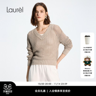 针织衫 V领镂空长袖 Laurel劳芮25秋新款 LWD364M04400 长绒棉