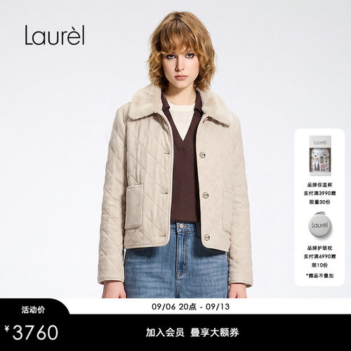 【绵羊毛】Laurel劳芮26秋冬新款菱格绗缝水貂领棉服LWD373L01200