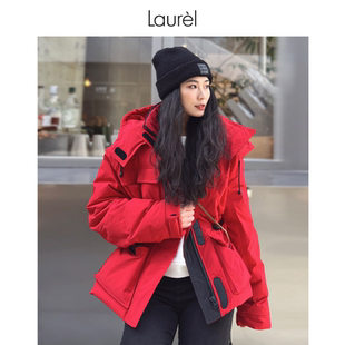 多口袋连帽羽绒服女LWD343L01300 Laurel劳芮秋冬新款 白鹅绒