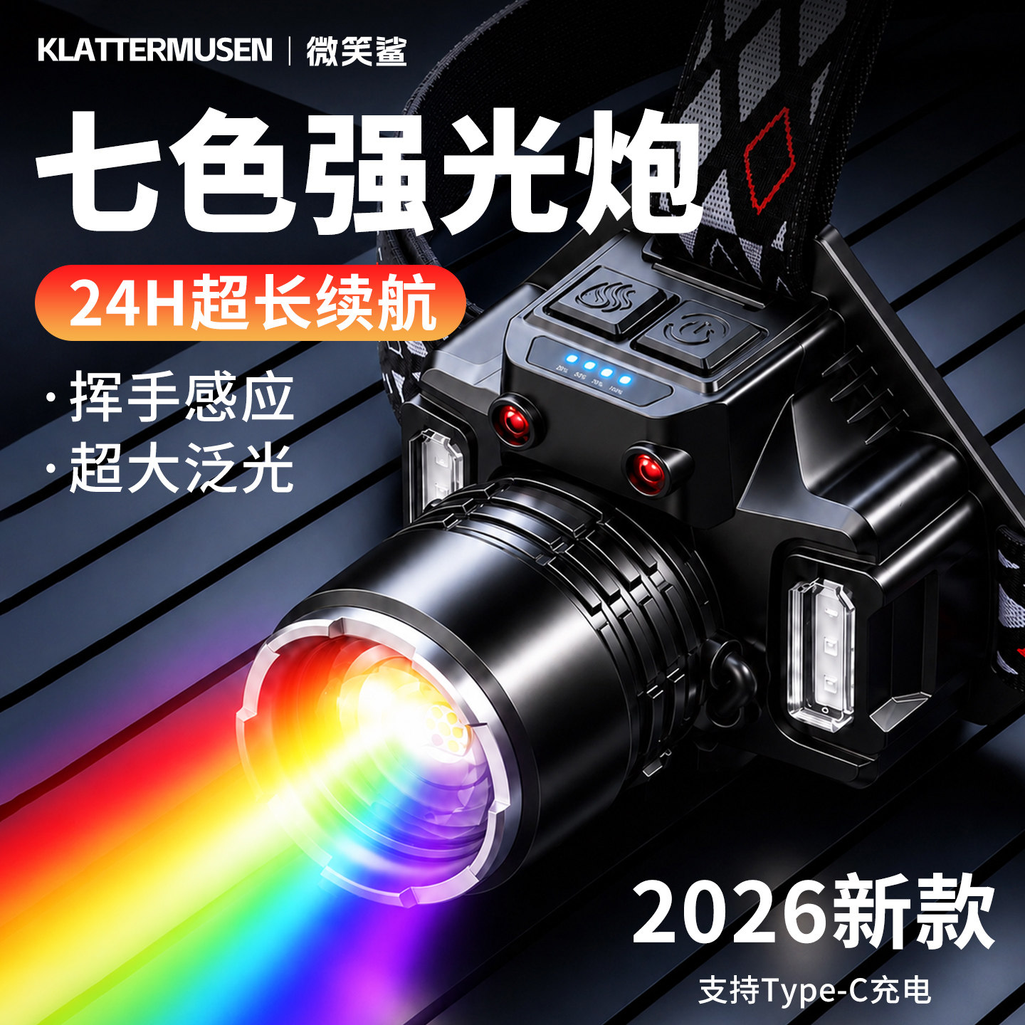 七彩强光头灯超长续航图片