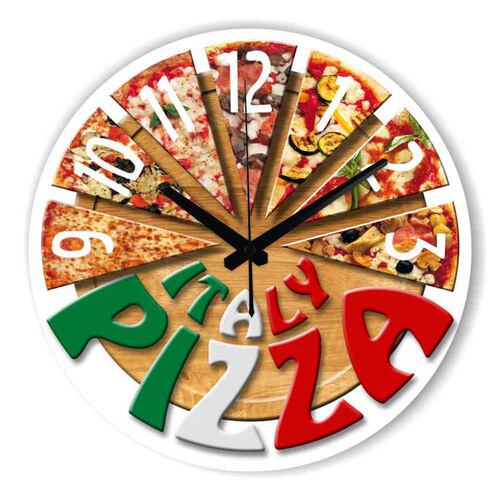 复古挂钟创意时钟clock木质静音客厅圆形挂钟厨房PIZZA北欧钟表