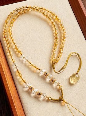 黄水晶塔晶佛牌唐卡项链绳黄金玉坠玉佩佛牌吊坠挂绳女毛衣链手编