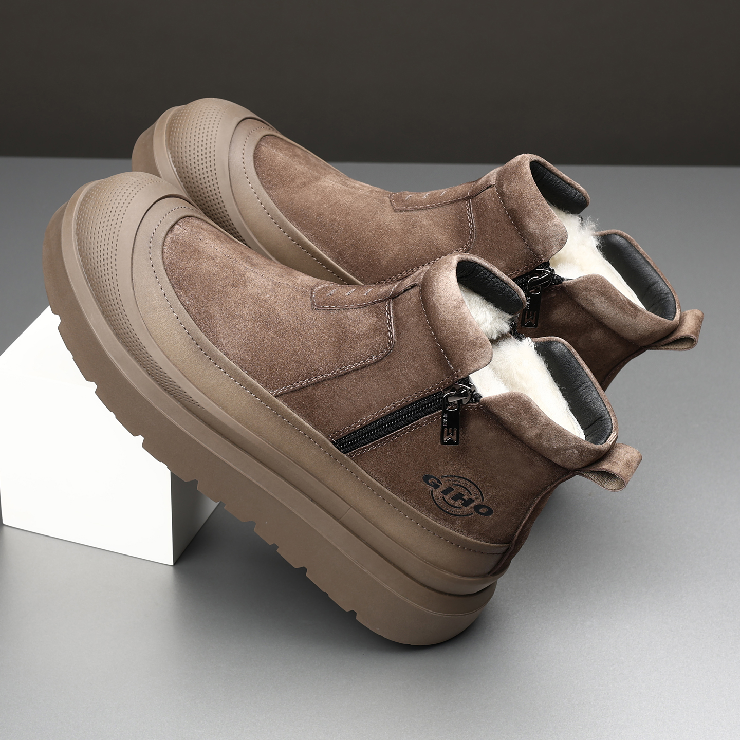 棉鞋男冬季皮毛一体保暖雪地靴