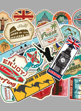 100 Pcs Travel Map Country Logo PVC Waterproof Stickers