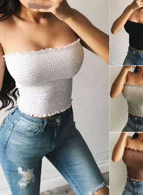 Women Sheering Boob Tube Tank Tops Lady Girls Strapless Band