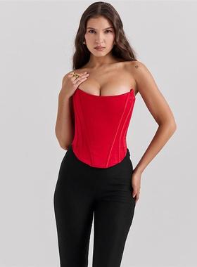 Naked strap corset with fishbone top短款露脐绑带胸衣鱼骨上衣