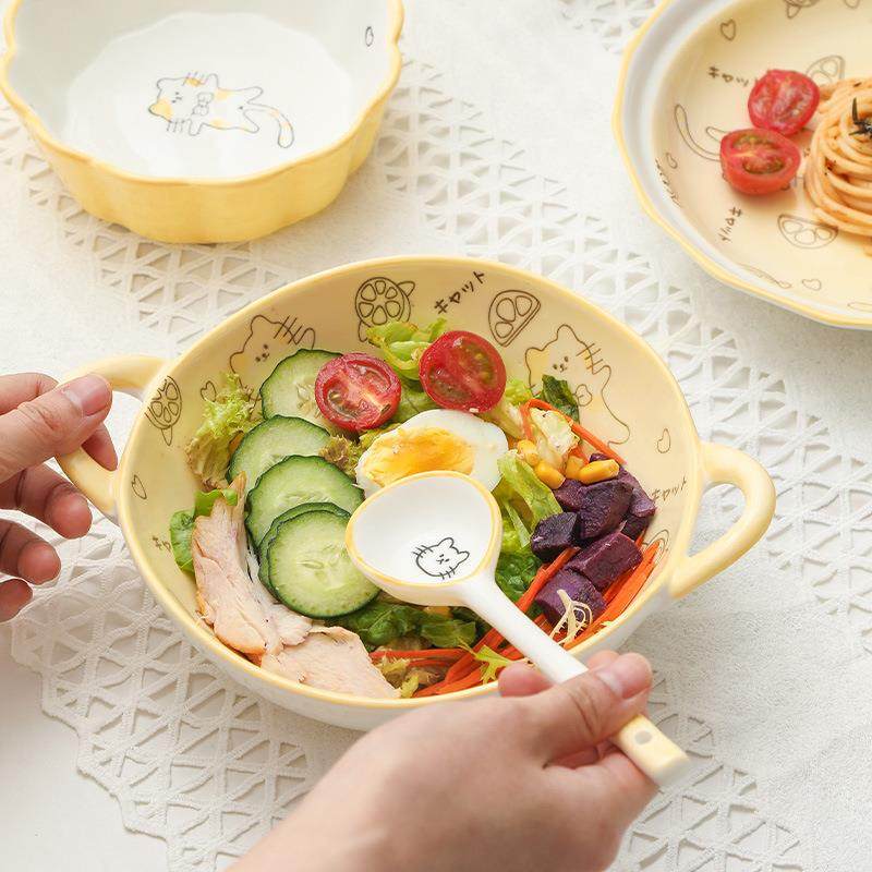 Orange Cat Bowl Plate Dish Set Household Rice Bowl Plate Com