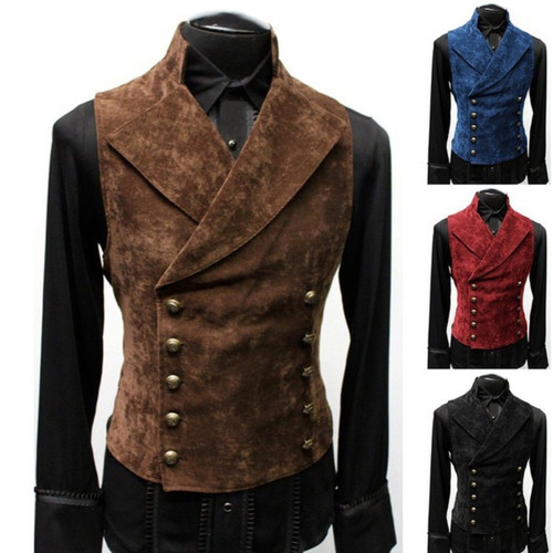 Gothic Steampunk Velvet Vest Men Prom Costume Stage Cosplay