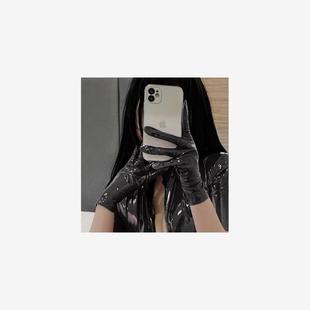 Bright leather PU short gloves PVC black patent leather elas