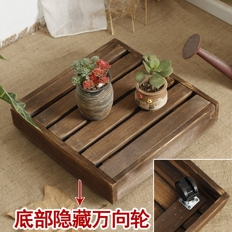 定制带轮子花盆托架托盘底座滚轮万向轮可移动实木大长正方形滑轮
