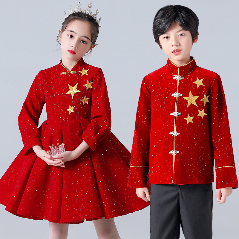 儿童演出服小学生合唱服中式表演服男童中国风礼服幼儿园女童裙子