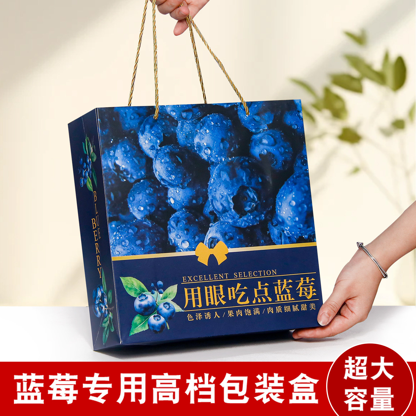 高档蓝莓包装盒1斤2斤装兔眼高丛蓝丰蓝莓礼盒手提袋空盒批发加印