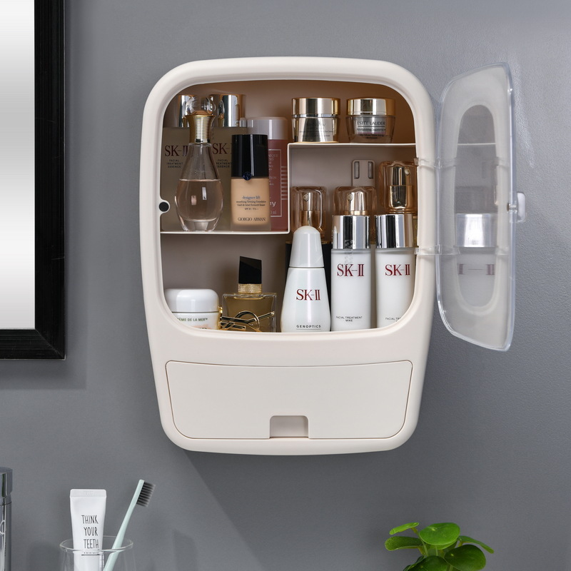 化妆品收纳盒免打孔分格防尘家居