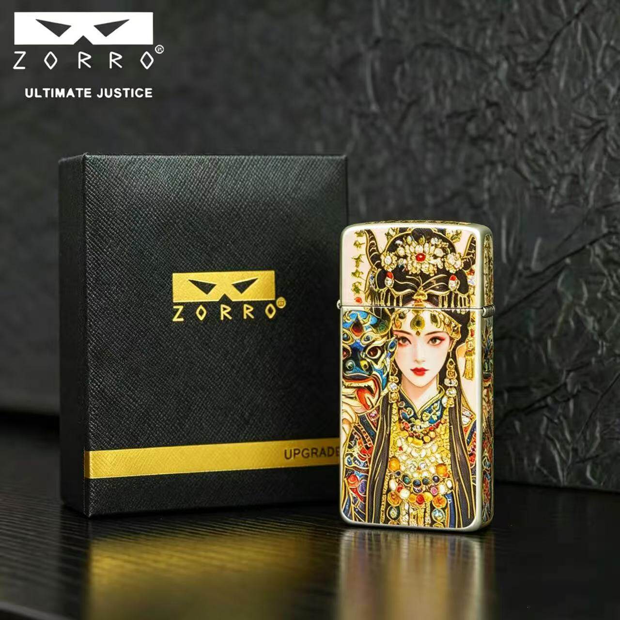 ZORRO佐罗新品3D浮雕立体扎基拉姆超薄包真银煤油打火机精致AB面