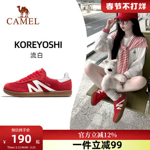 骆驼板鞋女款新款平底小白鞋时尚复古休闲鞋T头鞋百搭德训鞋女鞋