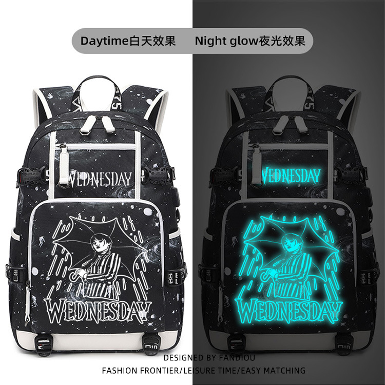 wednesday书包男孩女孩小学初中大容量护脊双肩包亚当斯一家潮
