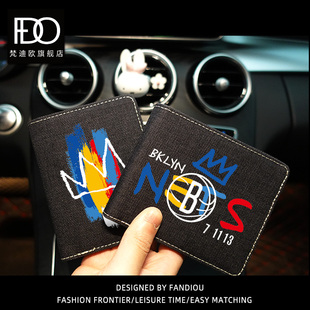 篮网三巨头NBA杜兰特帆布钱包欧文哈登钱夹3折短款个性创意卡包潮