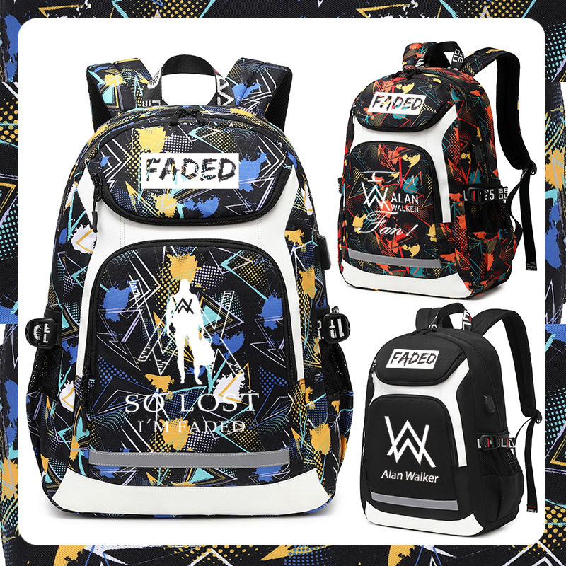 艾伦沃克书包男初中三到六年级高中生ins潮酷大容量双肩背包夜光
