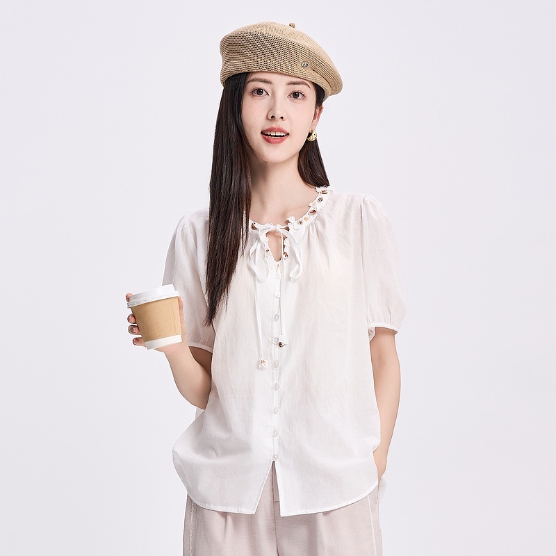 HIGH DAY/轩日法式开衫衬衣2025夏季新款泡泡袖小衫宽松显瘦上衣
