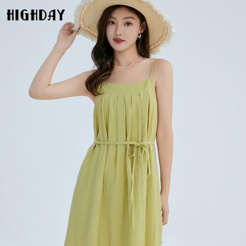 highday轩日2026夏装新款纯色短袖上衣吊带裙文艺两件套连衣裙ins
