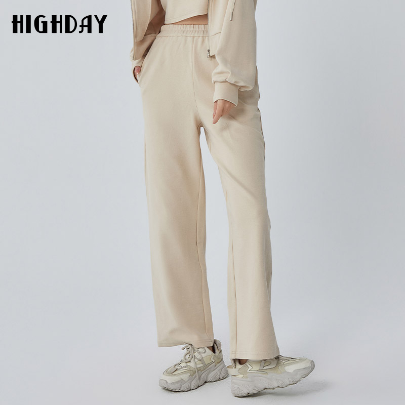 highday轩日2024商场同款裤子女春秋新款高腰纯色休闲运动直筒裤