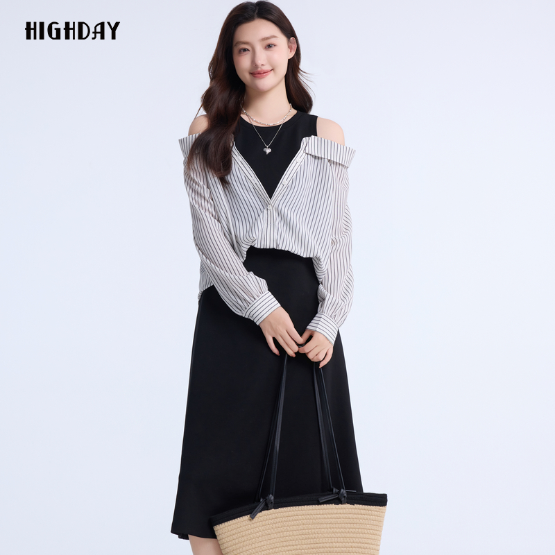 highday轩日无袖连衣裙2025春新款假两件气质时尚设计小众中长裙