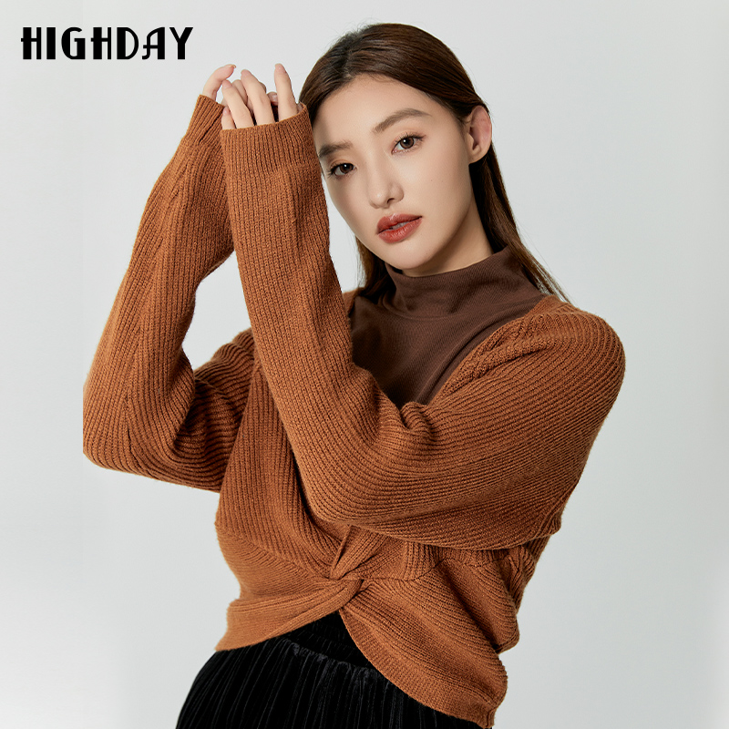 轩日女装商场同款深v长袖毛衣女2025春秋新款套头慵懒风针织毛衫