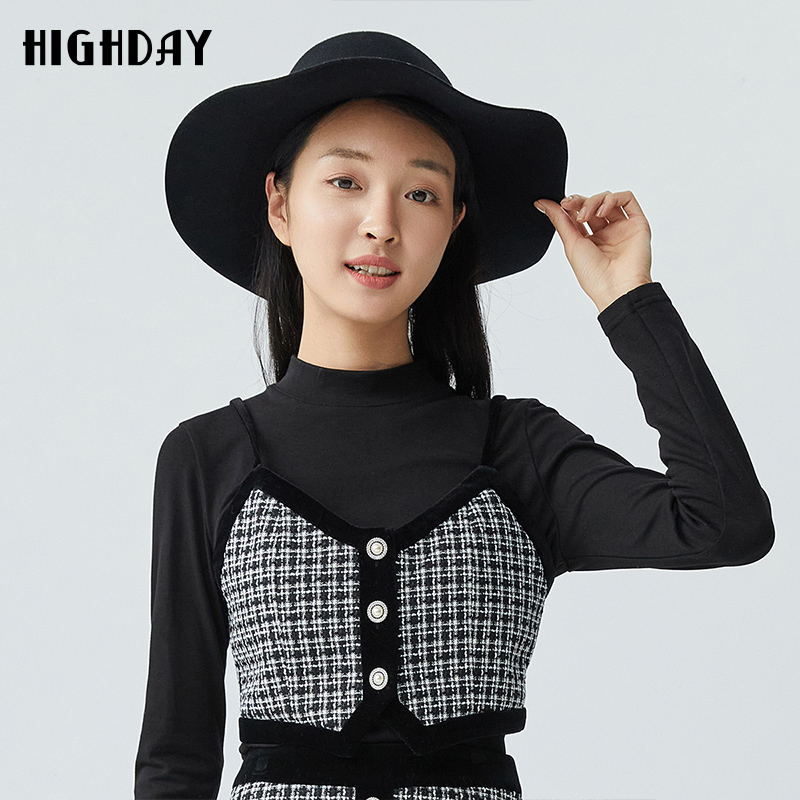 highday轩日2023冬季新款V领上衣马甲女小众修身短款吊带背心chic