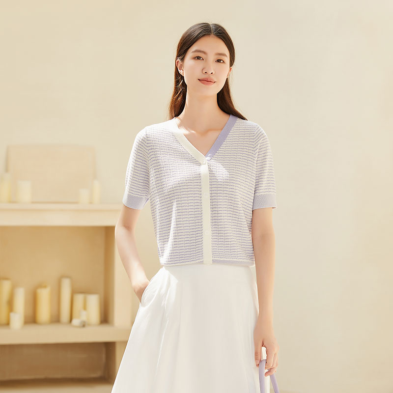 条纹短袖针织衫Lucidy/鲁思蒂