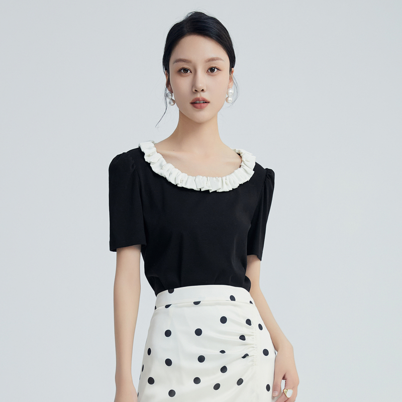 短袖通勤常规小众圆领女上衣