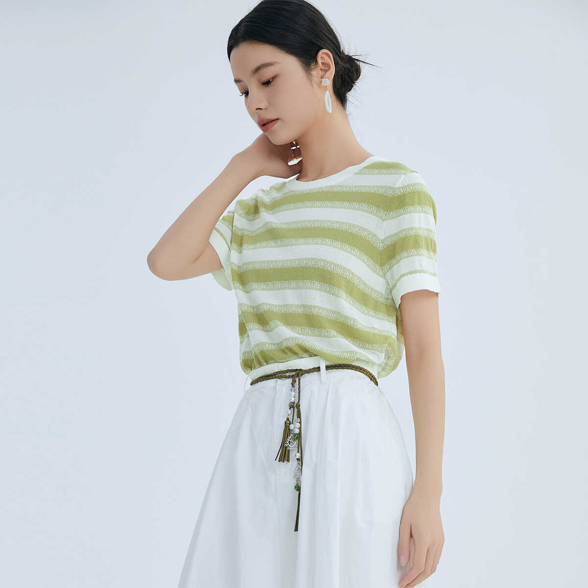 条纹针织衫lucidy鲁思蒂套头圆领