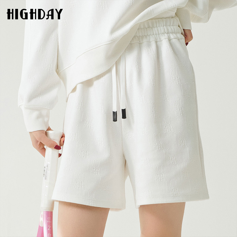 highday轩日2025春秋新款高腰白色直筒休闲短裤运动裤LT01BE31359