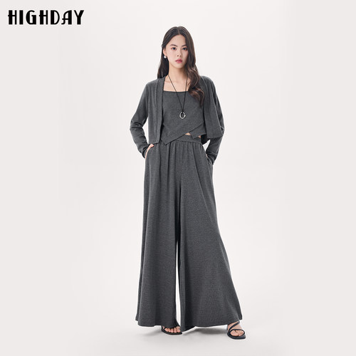 HIGH DAY/轩日灰色慵懒风女休闲裤2026夏季新修身显瘦直筒休闲裤