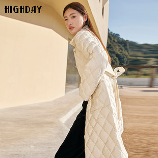 轩日通勤90白鸭绒外套女冬季修身洋气小香风拼接菱格中长羽绒服潮