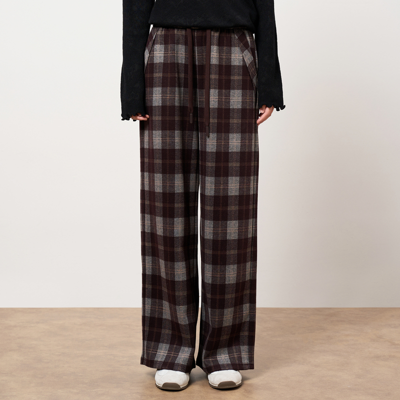 HIGHDAY轩日毛呢阔腿裤女2025冬高腰显瘦垂感长裤复古百搭休闲裤