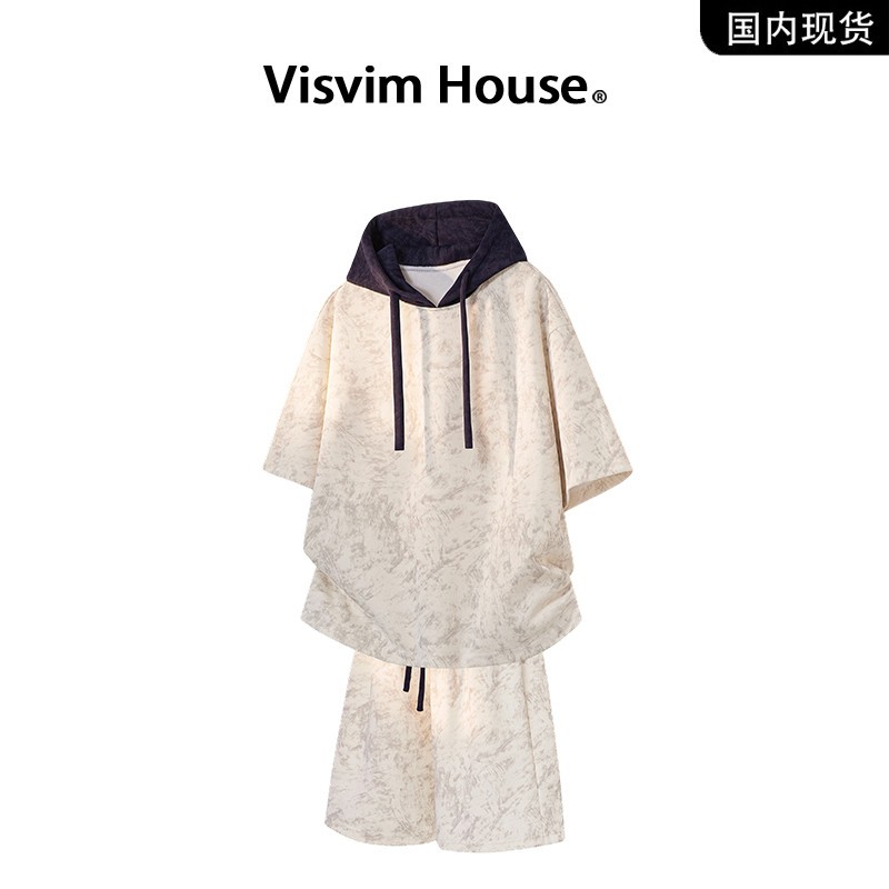 品牌现货撤柜】VISVIM WINGS夏季连帽撞色扎染短袖套装男两件套