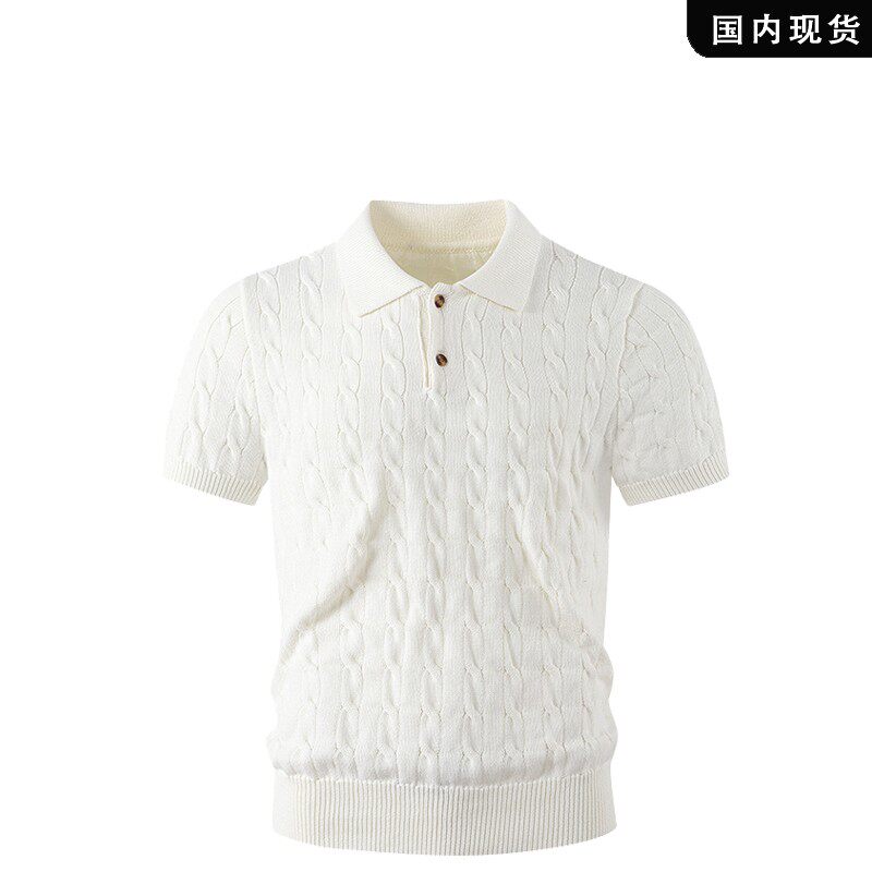 品牌现货撤柜】经典绞花翻领商务休闲老钱风时尚短袖POLO针衫男