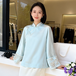 {皓月}2026春新款深圳高货新中式重磅三醋酸刺绣太太服内搭上衣女