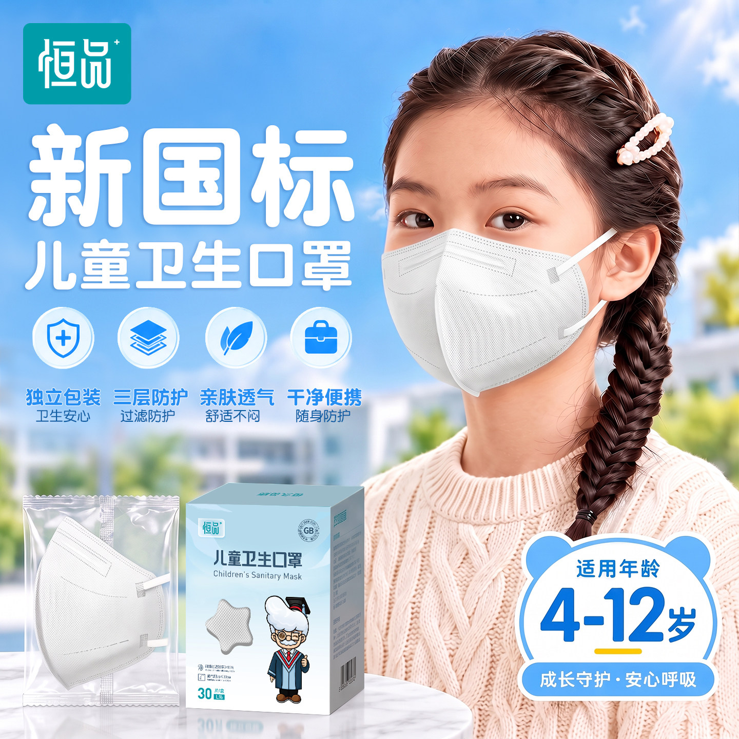 新国标秋冬薄款】儿童3D防护口罩