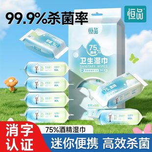 恒品酒精湿巾99.9%杀菌加大加厚办公家用消毒湿纸巾迷你便携小包