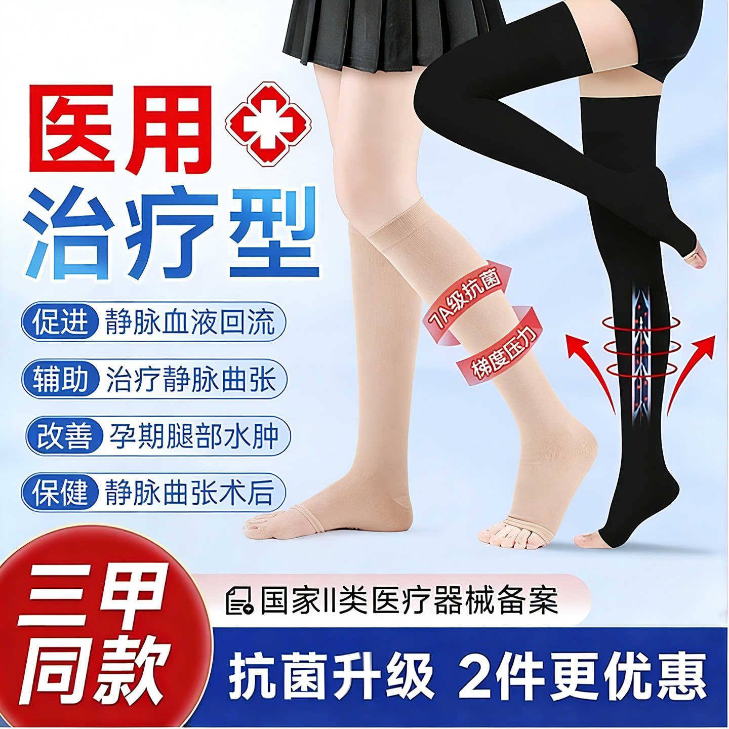 医用静脉曲张弹力袜医疗治疗型旗舰店孕妇术后夏季薄款女梯度压力
