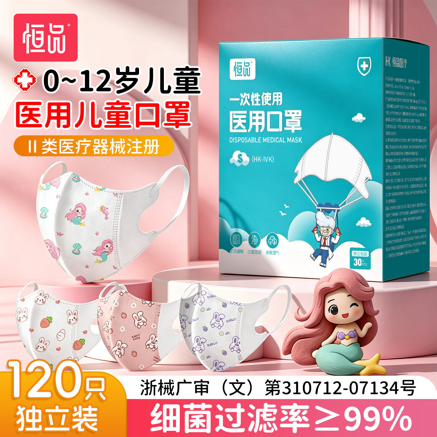 药监注册】儿童口罩3d立体透气