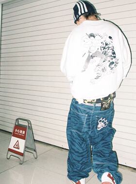 GameOne 25SS“虎刃”baggy直筒Oldschool迷彩春夏宽松牛仔裤男