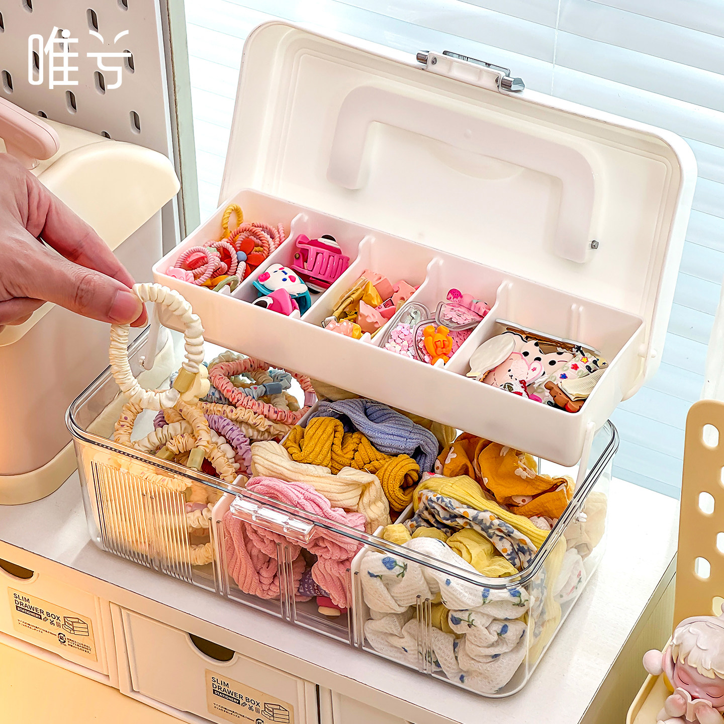 儿童发饰收纳盒宝宝发圈女孩头绳皮筋发夹饰品桌面带盖防尘首饰盒,收纳整理,桌面收纳盒,淘宝优惠券,粉丝福利购,淘宝优惠卷
