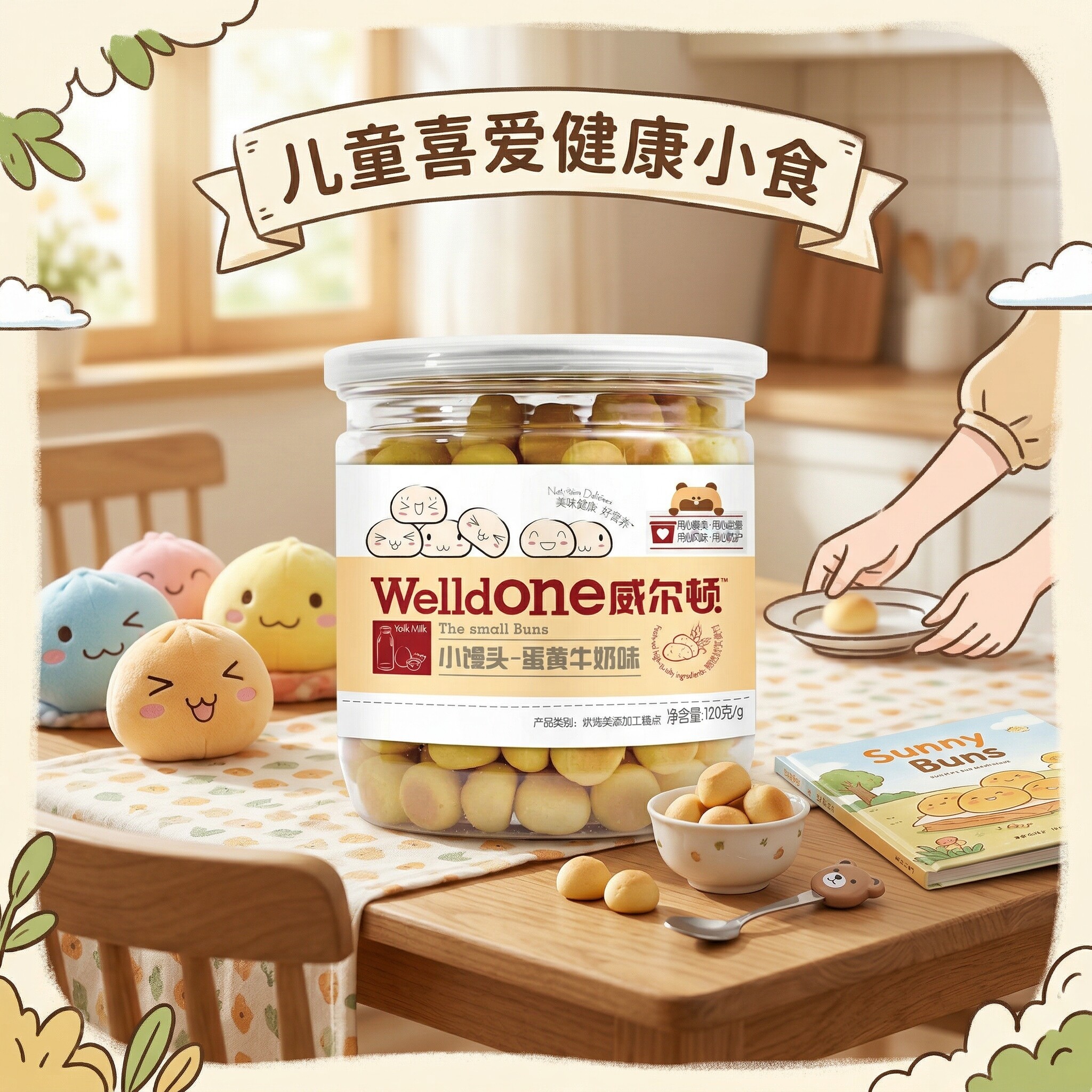 威尔顿营养小馒头特浓牛奶口味健康零食 胡萝卜味蛋黄牛奶味120克