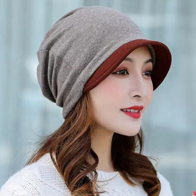 套头帽女春秋款时尚休闲显脸小包头帽围脖两用百搭帽子马尾月子帽
