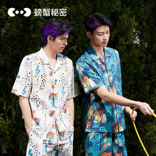 螃蟹秘密男士衬衫沙滩穿旅游拍照