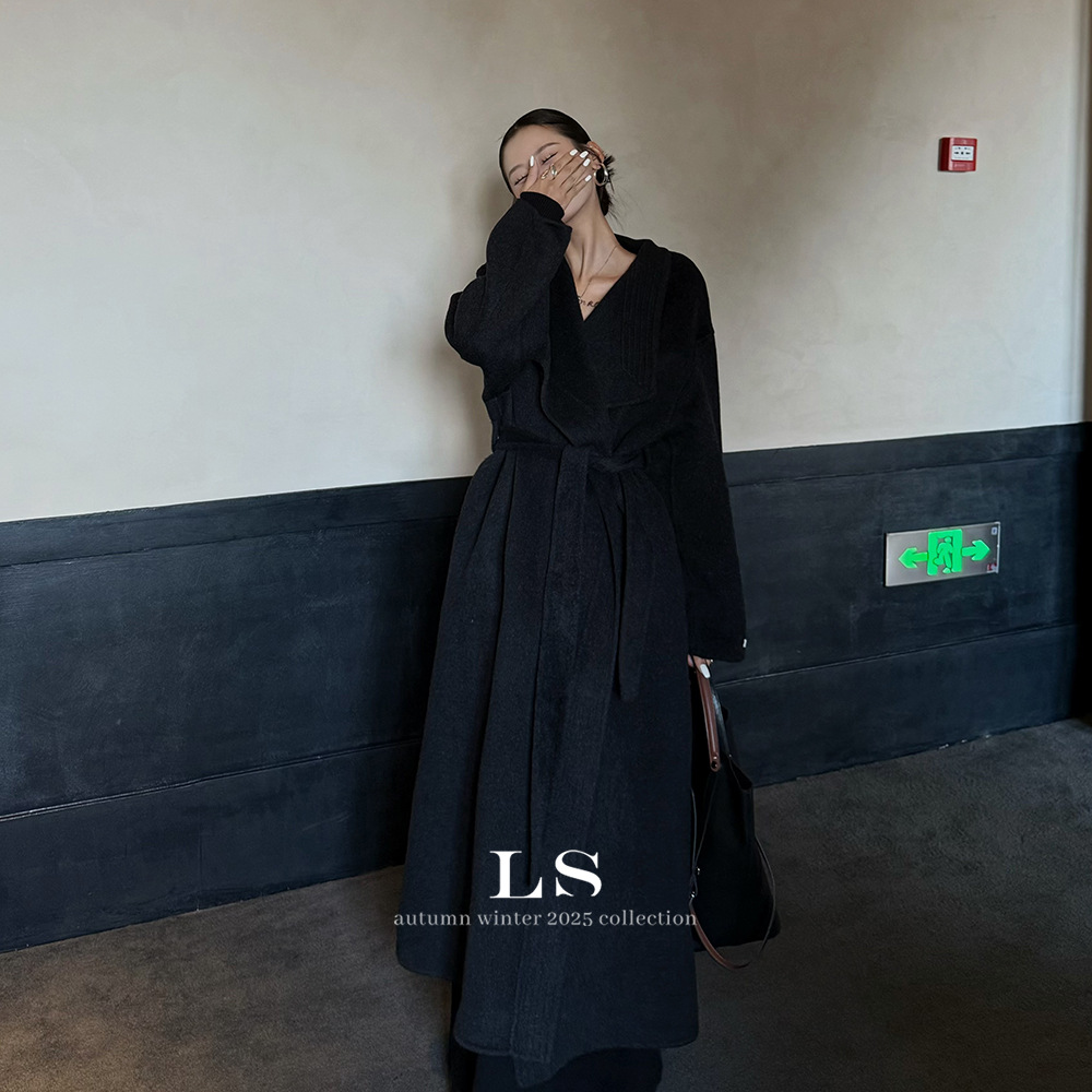 【LS新品牌】黑标极简大牌 秋冬上新极简时尚双面呢大衣外套D3002