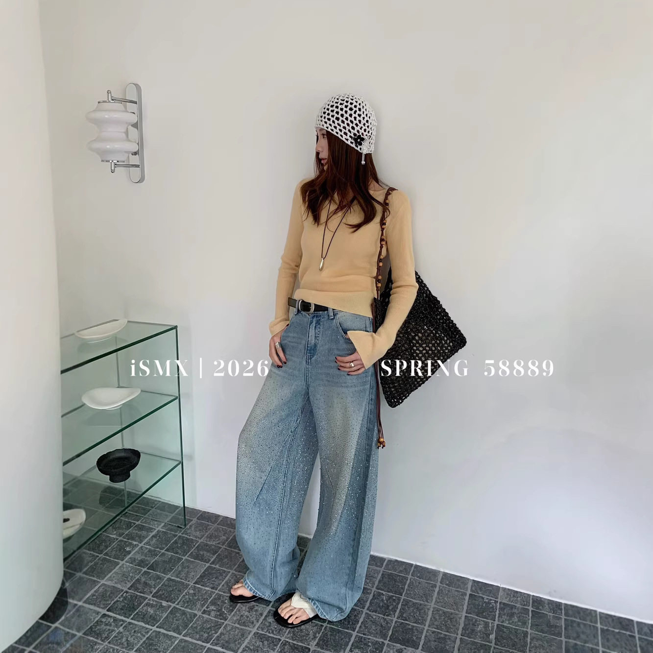 SMX58889爆款水钻弯刀裤女2026爆款满天星钻石雨宽松阔腿牛仔裤女,女装/女士精品,牛仔裤,淘宝优惠券,粉丝福利购,淘宝优惠卷